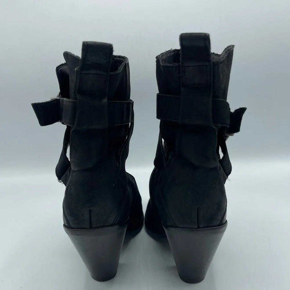 AllSaints TEJUS Ladies Black Leather Buckle Western Ankle